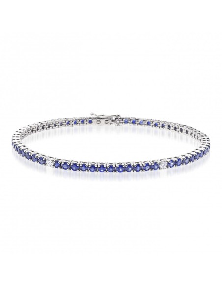 Tennis bracelet with blue sapphires and diamonds
