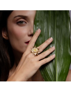 Sun Flower Ring  Diamonds White and Yellow 2