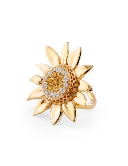 Sun Flower Ring  Diamonds White and Yellow