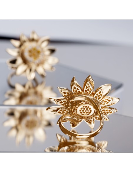 Sun Flower Ring  Diamonds White and Yellow