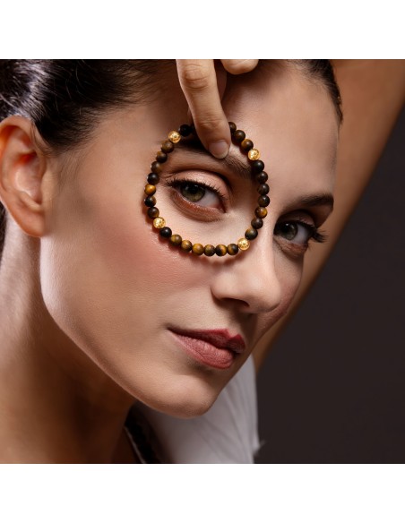 Bracciale Elastico Oro e Occhio di tigre