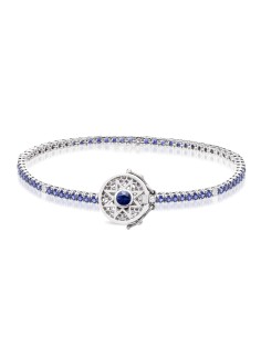 Tennis bracelet with sapphire, diamond and solar buckle