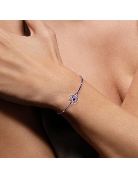 Tennis bracelet with sapphire, diamond and solar buckle