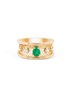 Ricami Ring CT. 0, 15 DIAMONDS AND 0,37 Ct DROP EMERALD